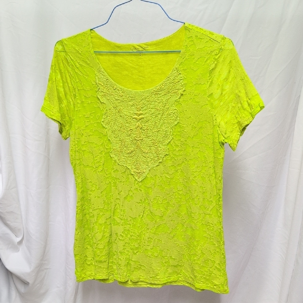 Coldwater Creek Yellow and Green Short Sleeve T-Shirt